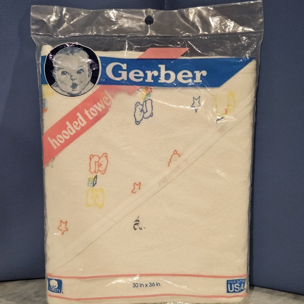 Vintage 1989 Gerber Hooded Baby Towel New Sealed Made‎ In USA Nursery